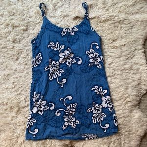 Mystical Imports Y2K Blue Tropical Floral Mini Sundress Size M